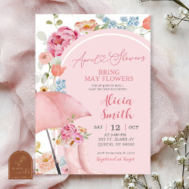 Kleurrijke bloemige april paraplu baby shower uitn kaart