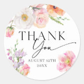 Kleurrijke bloemige bedankbrief ronde sticker (Voorkant)