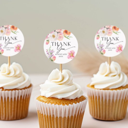 Kleurrijke bloemige bedankjes ronde sticker