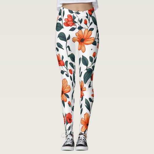 Kleurrijke bloemige botanische leggings (Voorkant)