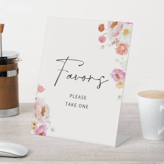 Kleurrijke bloemige cadeautjes bruidsfeest reclamebord met voetstuk (Insitu)