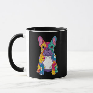 Kleurrijke Bloemige Franse Bulldog Retro Hippie Po Mok