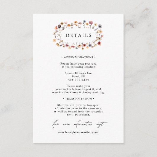 Kleurrijke bloemige huwelijksdetails bijgevoegde k informatiekaartje (Voorkant)