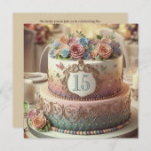 KLEURRIJKE BLOEMIGE JUBILEA CAKE BEWERKBAAR KAART (Voorkant / Achterkant)