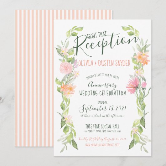 Kleurrijke bloemige jubileum bruiloftsreceptie kaart (Voorkant / Achterkant)