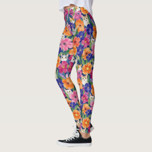 Kleurrijke bloemige katten leggings