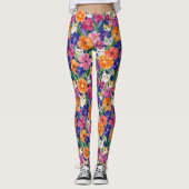 Kleurrijke bloemige katten leggings (Voorkant)