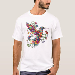Kleurrijke bloemige kolibrie watercolor kunst t-shirt