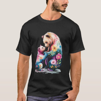 Kleurrijke Bloemige Mama Beer Welp Watercolor Moed T-shirt