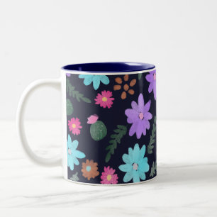 Kleurrijke Bloemige Mexicaanse Bloemen Marineblauw Tweekleurige Koffiemok