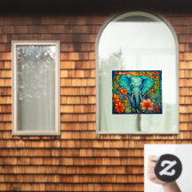 Kleurrijke Bloemige Olifant Nep Gebrandschilderd G