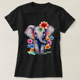 Kleurrijke Bloemige Olifant Whimsical Boho T-shirt