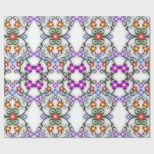 Kleurrijke bloemige Ornamenten Cadeaupapier (Vlak)