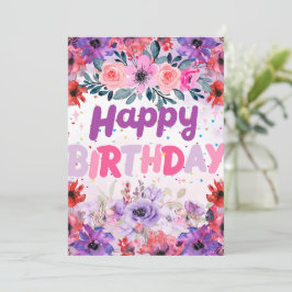 Kleurrijke Bloemige Paars, Roze, Lavendel, Roos Feestdagenkaart