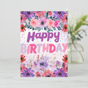 Kleurrijke Bloemige Paars, Roze, Lavendel, Roos Feestdagenkaart