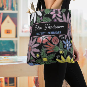 Kleurrijke bloemige persoonlijke citaat docenten n tote bag