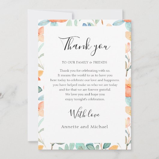 Kleurrijke Bloemige Platte Bedankkaart (Voorkant)