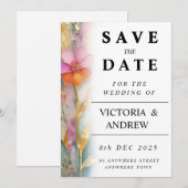 Kleurrijke bloemige save-the-datekaart met vetgedr save the date (Voorkant / Achterkant)