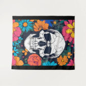 Kleurrijke, bloemige schedelkunst wandkleed (Voorkant (horizontaal))