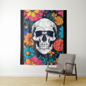 Kleurrijke, bloemige schedelkunst wandkleed (In situ)