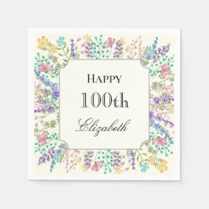 Kleurrijke bloemige servetten voor 100ste verjaard