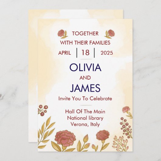 Kleurrijke & Bloemige Trouw Uitnodigingen (Voorkant / Achterkant)