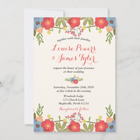 Kleurrijke bloemige trouwuitnodiging kaart (Voorkant)