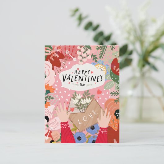 Kleurrijke bloemige Valentijnsdag  Briefkaart (Staand voorkant)