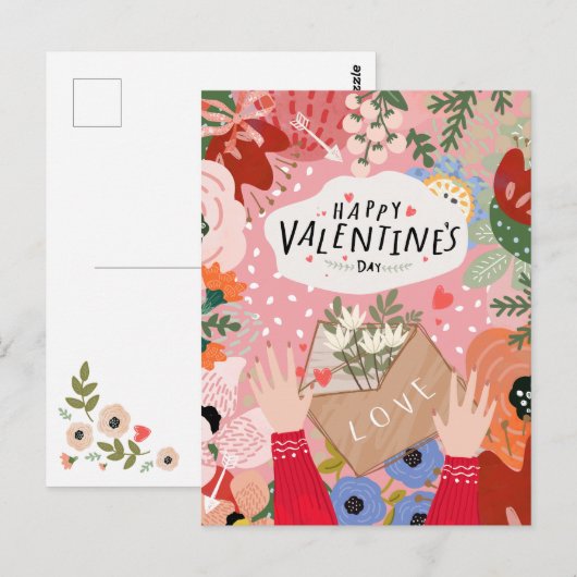 Kleurrijke bloemige Valentijnsdag  Briefkaart (Voorkant / Achterkant)