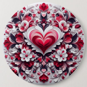 Kleurrijke, bloemige Valentijnsdag hart Ronde Button 6,0 Cm