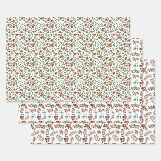 kleurrijke bloemige vogelpatroon kerst inpakpapier vel (Set)