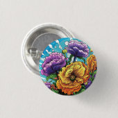 Kleurrijke bloemkaart ronde button 3,2 cm (Voorkant /achterkant)
