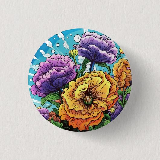 Kleurrijke bloemkaart ronde button 3,2 cm (Voorkant)