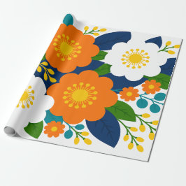 Kleurrijke bloemkunst met oranje en witte bloesems cadeaupapier
