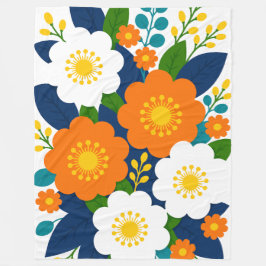Kleurrijke bloemkunst met oranje en witte bloesems fleece deken