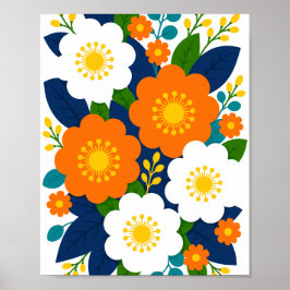 Kleurrijke bloemkunst met oranje en witte bloesems poster