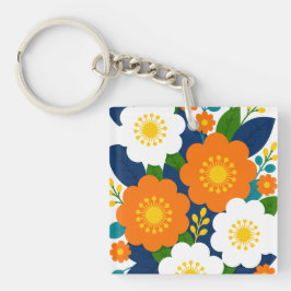 Kleurrijke bloemkunst met oranje en witte bloesems sleutelhanger