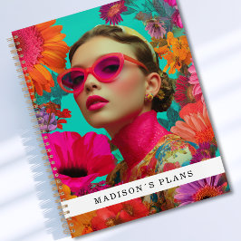 Kleurrijke bloemkunst-vrouw planner