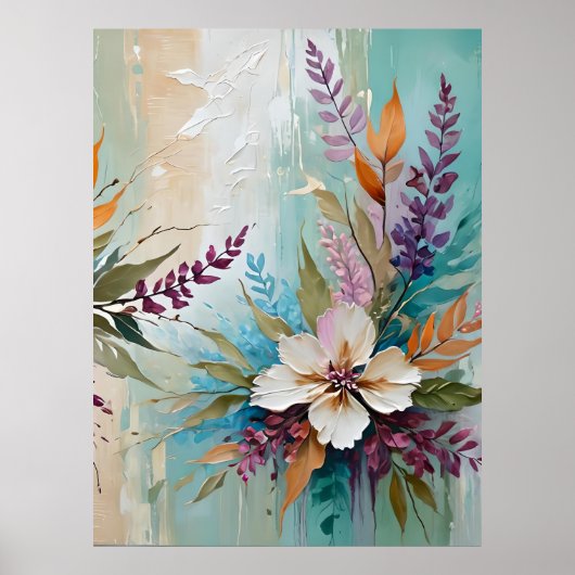 Kleurrijke bloemmotieven in distressed look op bla poster (Voorkant)