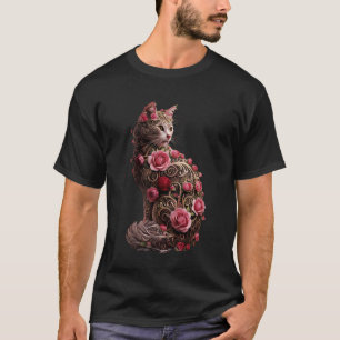 Kleurrijke Bloemmotieven Kat Rozen Bloemen Kitten T-shirt