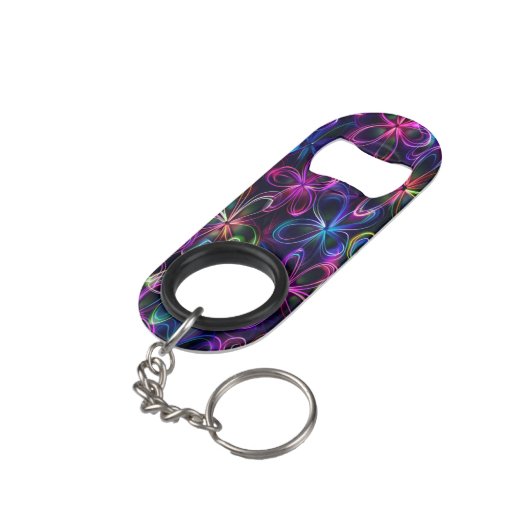 Kleurrijke bloemmotieven op een donkere achtergron mini flessenopener (Achterkant Gekanteld)