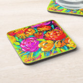 Kleurrijke bloemolie schilderen. Bestel nu Bier Onderzetter (Linkerzijde)