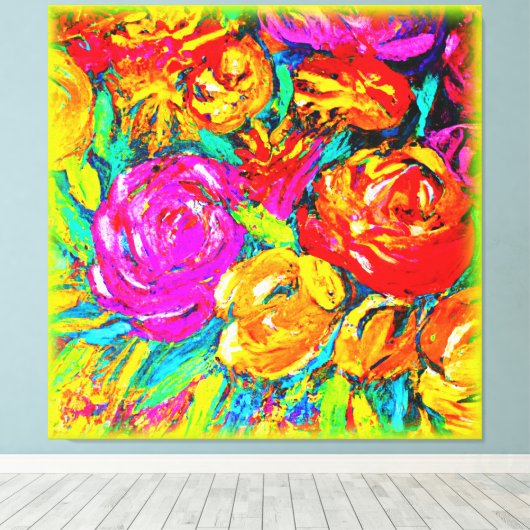Kleurrijke bloemolie schilderen. Bestel nu Canvas Afdruk (Insitu (Houten vloer))