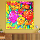 Kleurrijke bloemolie schilderen. Bestel nu Canvas Afdruk (Insitu (Woonkamer))