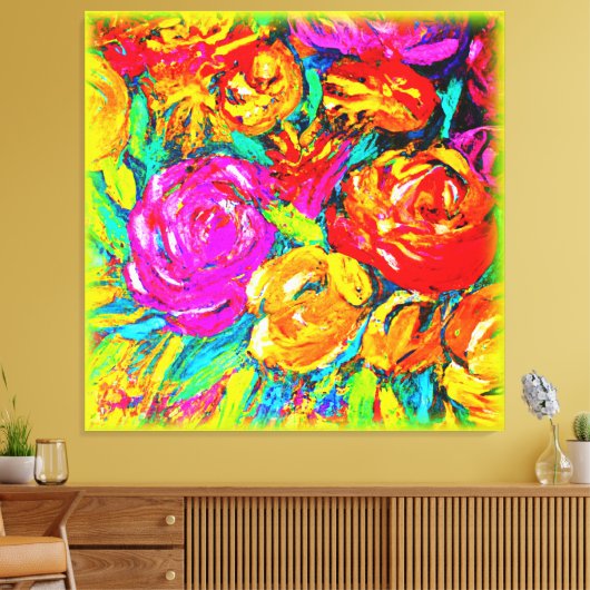 Kleurrijke bloemolie schilderen. Bestel nu Canvas Afdruk (Insitu (Woonkamer))