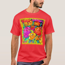 Kleurrijke bloemolie schilderen. Bestel nu T-shirt