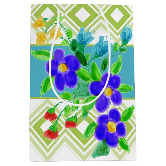 Kleurrijke bloemontwerper medium cadeauzakje (Voorkant)