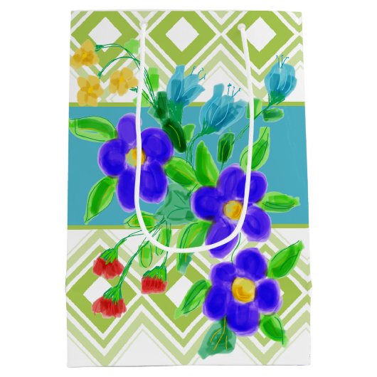 Kleurrijke bloemontwerper medium cadeauzakje (Achterkant)