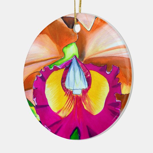 Kleurrijke bloemorchidee waterverf kunst keramisch ornament (Links)