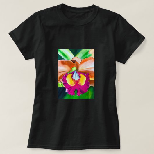 Kleurrijke bloemorchidee waterverf kunst t-shirt (Design voorkant)